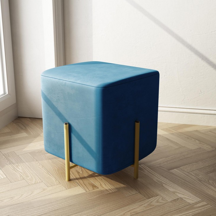 Pouf quadrato in velluto blu 30x30