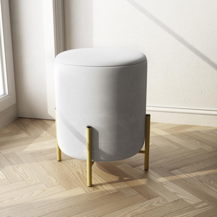 Pouf in velluto grigio piedi oro