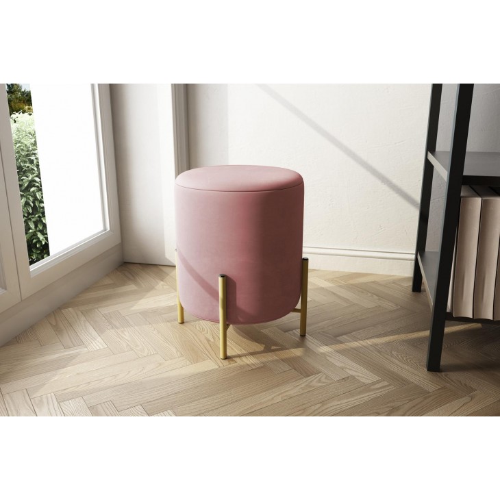 Pouf in velluto rosa piedi oro