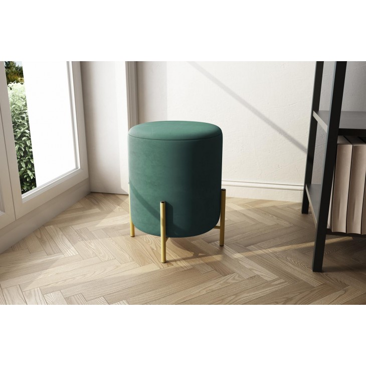 Pouf in velluto verde piedi oro